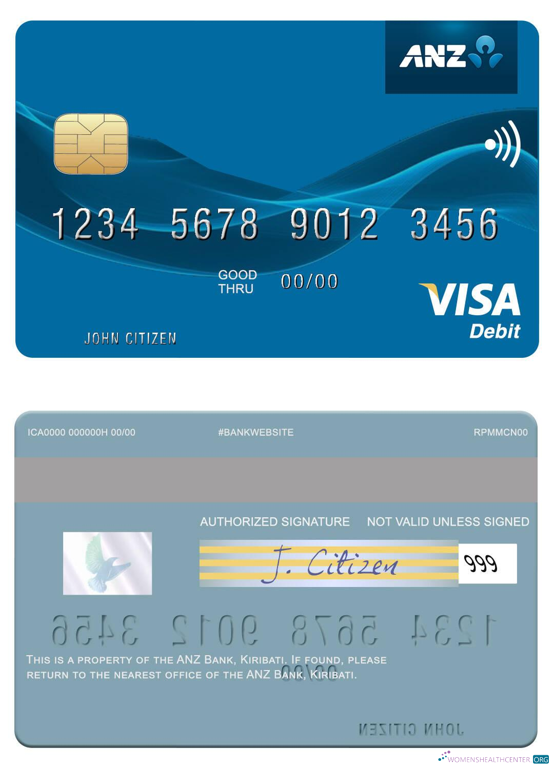 Download Kiribati ANZ Bank visa debit card Photoshop template
